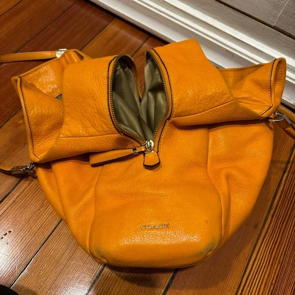 Coach Orange Hobo Shoulder Bag with Chain Strap - Picture 11 of 14